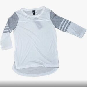 Adidas sz L white & grey round neckline 3/4 sleeve pullover stretch knit jersey